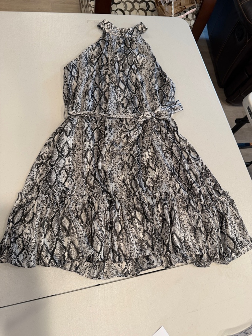Aqua Black and White Patterned Dress